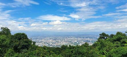 top view city behind forest photo