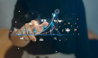 Growth and development chart of the company. Digital online marketing investment business planning and development. Business finance technology and investment concept. photo