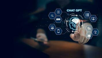 intelligent artificial intelligence. Futuristic technology. ChatGPT with AI or Artificial Intelligence technology, Digital chatbot, and robot application. photo