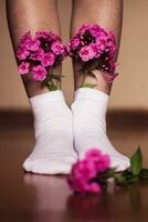 bouquet of flowers in socks photo