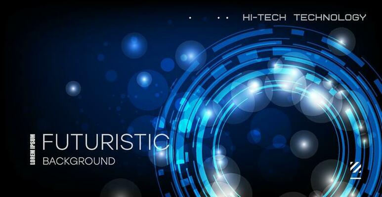 Abstract technological background. Futuristic illustration of high computer and communication technologies on a blue background. High tech digital technology, global social media concept.