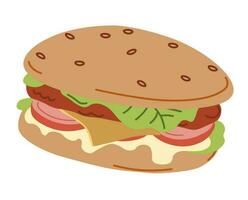 Cheeseburger with salad leaf and cheese, meat dish vector
