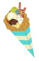 Fast food ice cream in crunchy cone with cookies vector