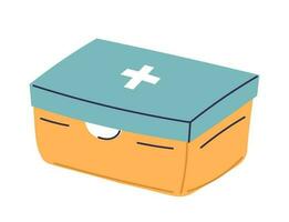 Medical kit, first aid medicine in box with cross vector