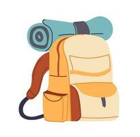 Bag with packed belongings and mat for camping vector