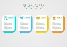 infografía negocio 4 4 paso diseño sencillo modelo multicolor cuadrícula abajo. íconos con letras en blanco antecedentes en gris degradado antecedentes para planificación, marketing, proyecto, producto. vector