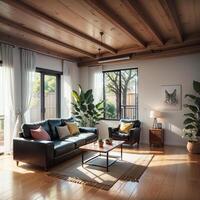 Photo of a living room with interior design. AI generated Image.