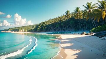 foto de un bonito y calma playa con arboles ai generado imagen.