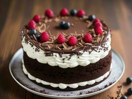 A Black forest cake with strawberry. Ai generated Image photo