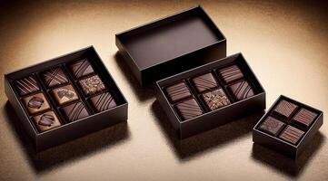 Delicious assorted chocolates on a table. . photo