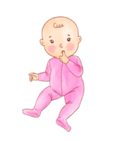 Watercolor illustration of cute baby in pink pajamas png