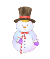 Hand drawn watercolor character of snowman png