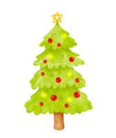 Hand drawn watercolor Christmas tree decorated png