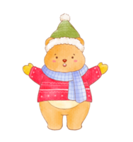 Cute watercolor of bear Christmas characters png