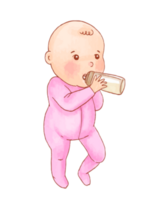 Watercolor illustration of cute baby in pink pajamas png