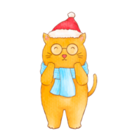 Cute watercolor of cat Christmas characters png