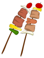 Camping barbecue skewers, mix of meat, fruits and vegetables png