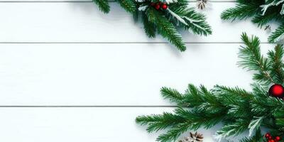 Navidad árbol ramas y adornos aislado en blanco fondo generativo ai. foto