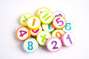 Math number colorful on white background, education study mathematics learning teach concept. photo