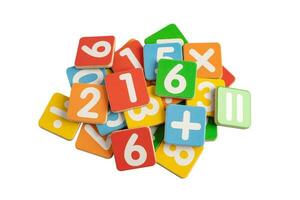 Math number colorful on white background with clipping path, education study mathematics learning teach concept. photo