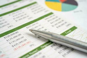 Pen on chart or graph paper. Financial, account, statistics and business data concept. photo