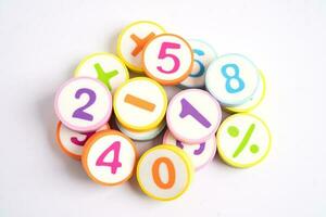 Math number colorful on white background, education study mathematics learning teach concept. photo