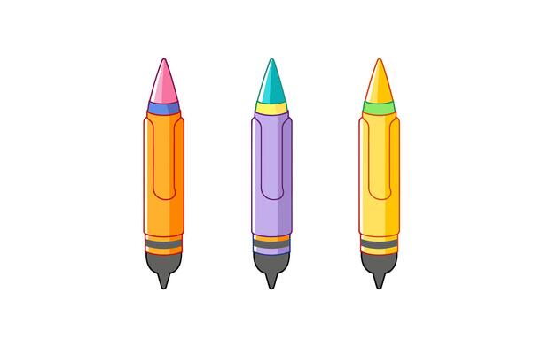 Colorful Crayons vector flat illustration, Back to school Crayons, Vector Collection of crayons