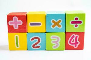 Math number colorful on white background, education study mathematics learning teach concept. photo