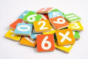 Math number colorful on white background, education study mathematics learning teach concept. photo