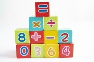 Math number colorful on white background, education study mathematics learning teach concept. photo