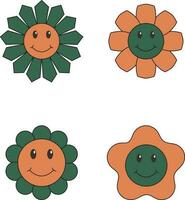 Groovy Flower Retro. Funny happy daisy with eyes and smile. Isolated vector illustration.