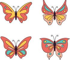 retro mariposa, margarita, flor pegatinas hippie 60s 70s elementos. floral romántico firmar y símbolos en de moda linda retro estilo.vector ilustración vector