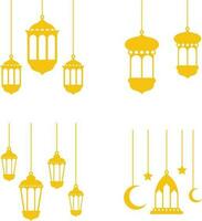 Lantern Ramadan Decoration. Muslim ornamental hanging gold lanterns, stars and moon vector illustration. Traditional Muslim holiday lanterns