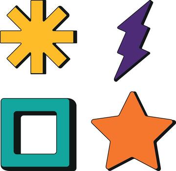 Retro Geometric Shapes. minimalist geometric elements, abstract bauhaus forms. Simple star and flower shape, basic form. Vector illustration.