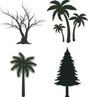 Silhouette tree. Pine forests and parks of spruce and fir, coniferous and deciduous trees. Vector isolated nature retro illustration set