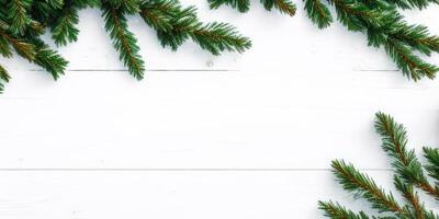 Christmas tree branches and ornaments isolated on white background,. photo