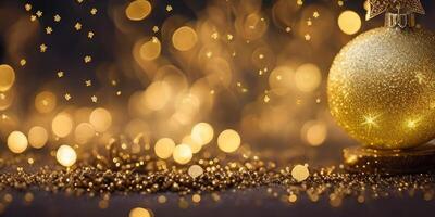 Christmas decorations of bokeh and gold glitter particles in the background,. photo
