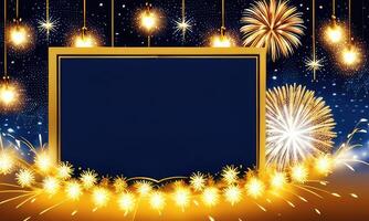 Colorful fireworks in the dark blue night background,. photo