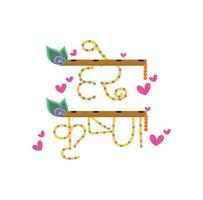 Hare Krishna Text with Lord Krishna's Beautiful Flute vector