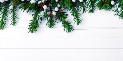 Christmas tree branches and ornaments isolated on white background,. photo