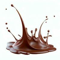 Chocolate fluid splash crown flow with bubbles and drops isolated on white background. Generative AI photo