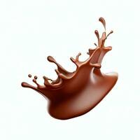 Chocolate fluid splash crown flow with bubbles and drops isolated on white background. Generative AI photo