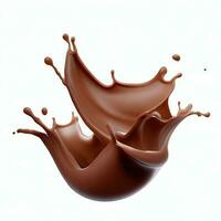 Chocolate fluid splash crown flow with bubbles and drops isolated on white background. Generative AI photo
