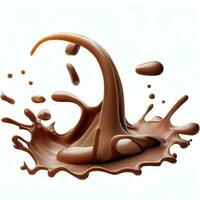 Chocolate fluid splash crown flow with bubbles and drops isolated on white background. Generative AI photo