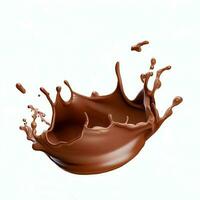 Chocolate fluid splash crown flow with bubbles and drops isolated on white background. Generative AI photo