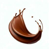 Chocolate fluid splash crown flow with bubbles and drops isolated on white background. Generative AI photo