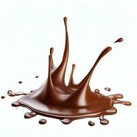 Chocolate fluid splash crown flow with bubbles and drops isolated on white background. Generative AI photo