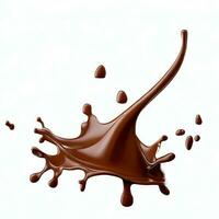 Chocolate fluid splash crown flow with bubbles and drops isolated on white background. Generative AI photo