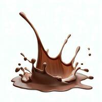 Chocolate fluid splash crown flow with bubbles and drops isolated on white background. Generative AI photo