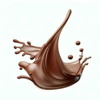 Chocolate fluid splash crown flow with bubbles and drops isolated on white background. Generative AI photo